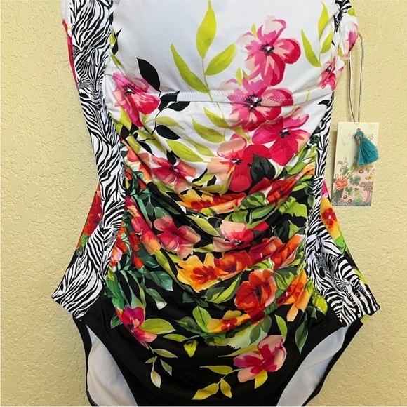 Johnny Was Fay Floral Ruched One Piece Swimsuit - Picture 11 of 14